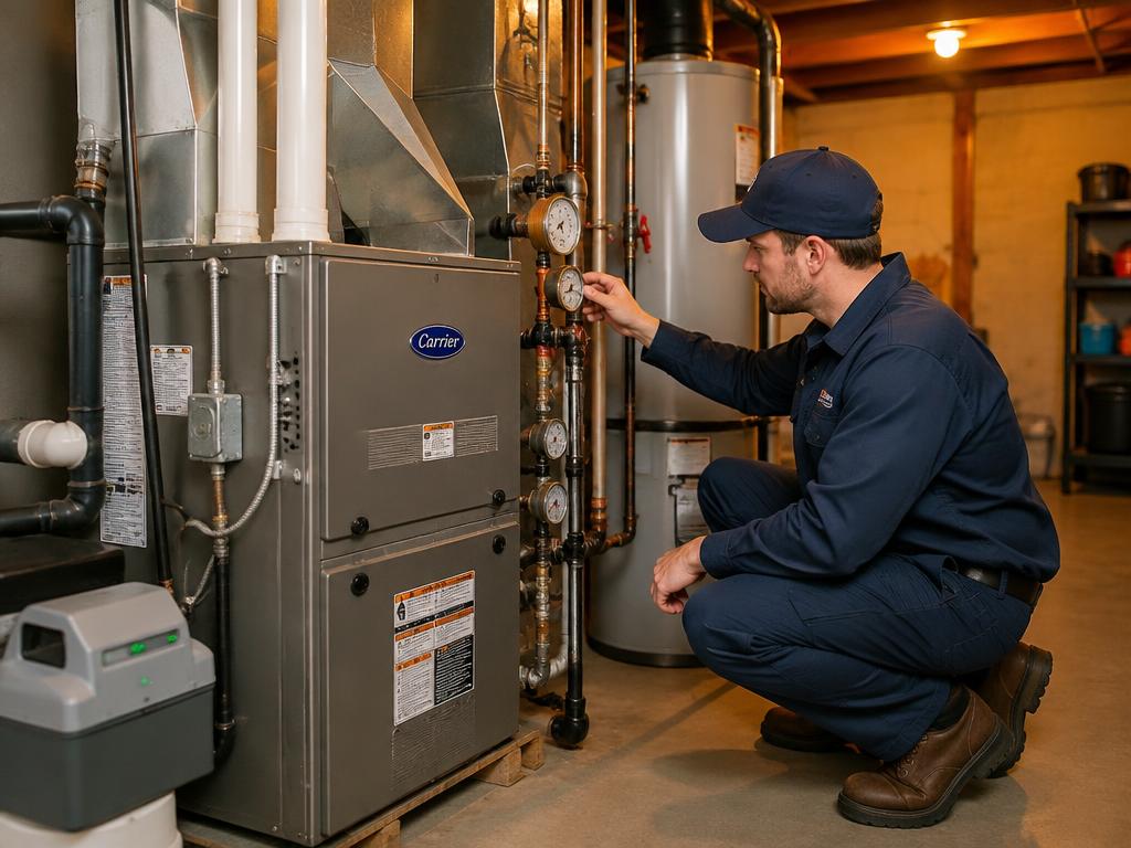 Technician inspecting a furnace